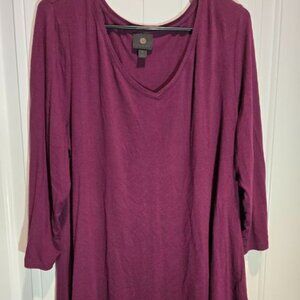 JM Collection Burgundy V Neck Sharkbite Tunic XL